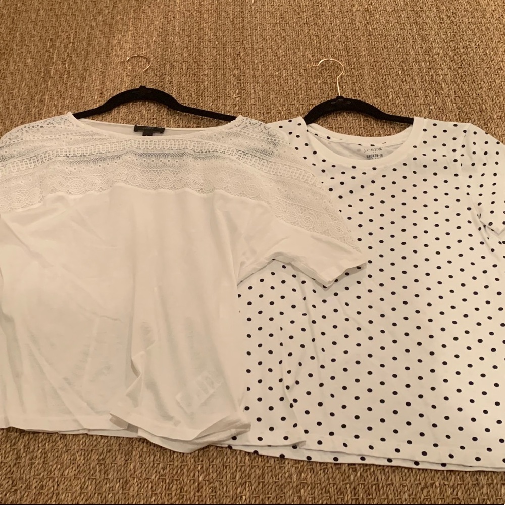 J.Crew Tee Shirts Lot Set Lace Polka Dot White